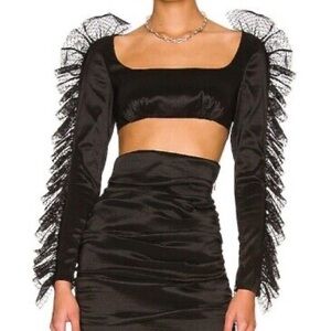 NBD Tulle Long Sleeve Crop Top